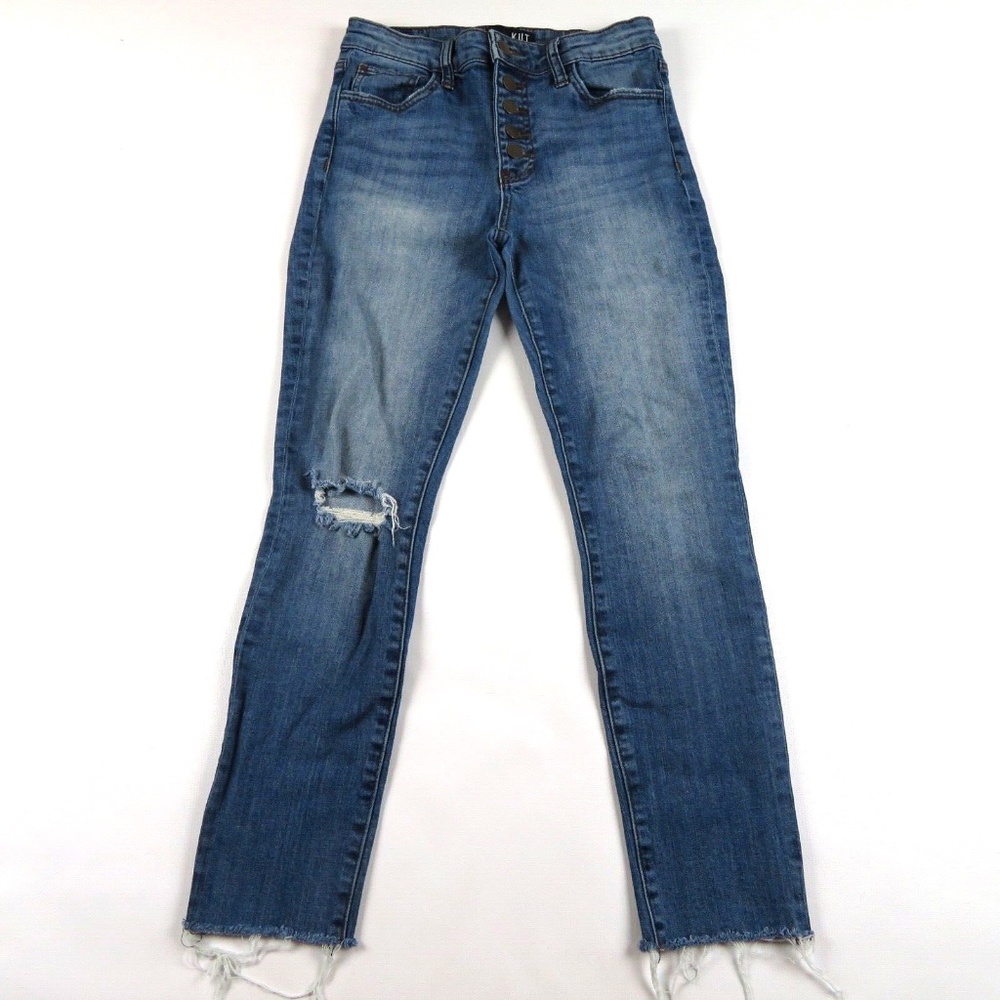 KUT FROM THE KLOTH Reese High Rise Ankle Straight raw hem ripped jeans